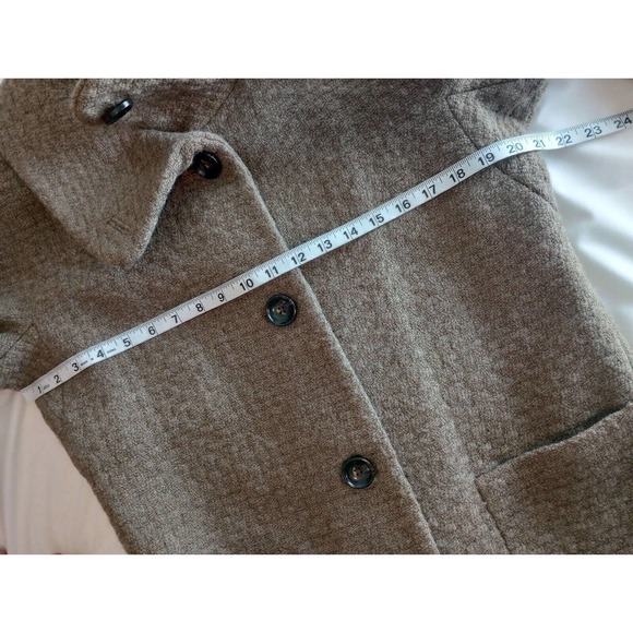 Banana Republic 100% Wool Beige Brown Taupe Pea Coat S Minimalist Solid Jacket - Picture 8 of 11